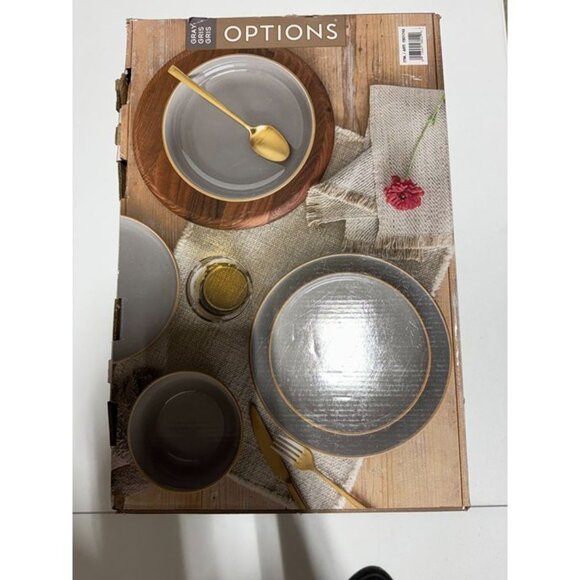 Over & Back Gray 16-Piece Round Stoneware Dinnerware Set - Gray - Picture 3 of 4